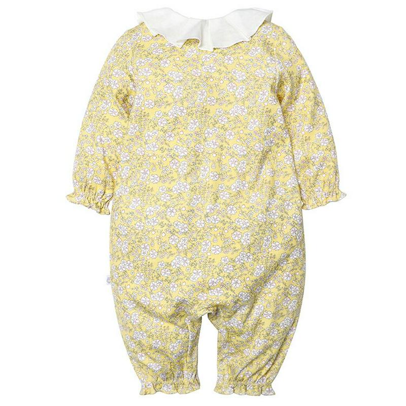 帽子付ラッフルカラーロンパース・p004811 キッズ【0~2才】【bc】【ロンパース 長袖 ロングパンツ 長ズボン ラッフル 