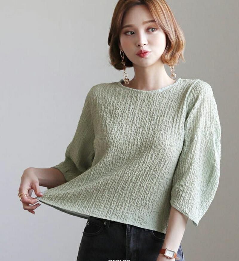ラウンドリンクルブラウス・全3色・b56667 レディース【bl】【韓国 ファッション トップス ブラウス ラウンドネック リン