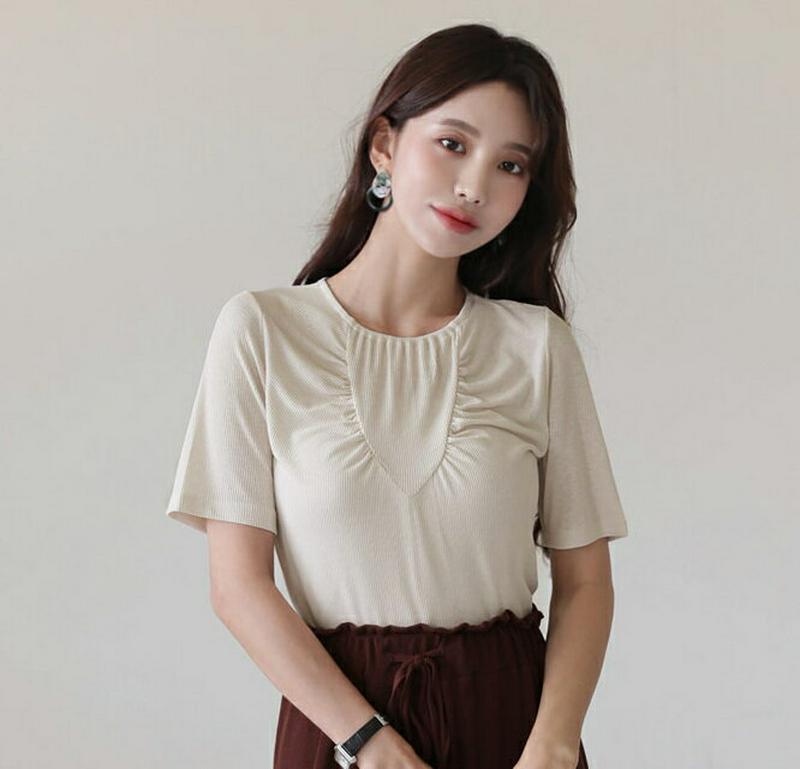 フロントギャザーTシャツ・全3色・b56650 レディース【tops】【韓国 ファッション トップス Tシャツ 半袖 ハーフスリ