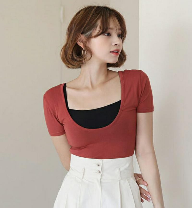 2WAYスリムTシャツ・全8色・t56646 レディース【tops】【韓国 ファッション トップス Tシャツ 半袖 ショートスリ