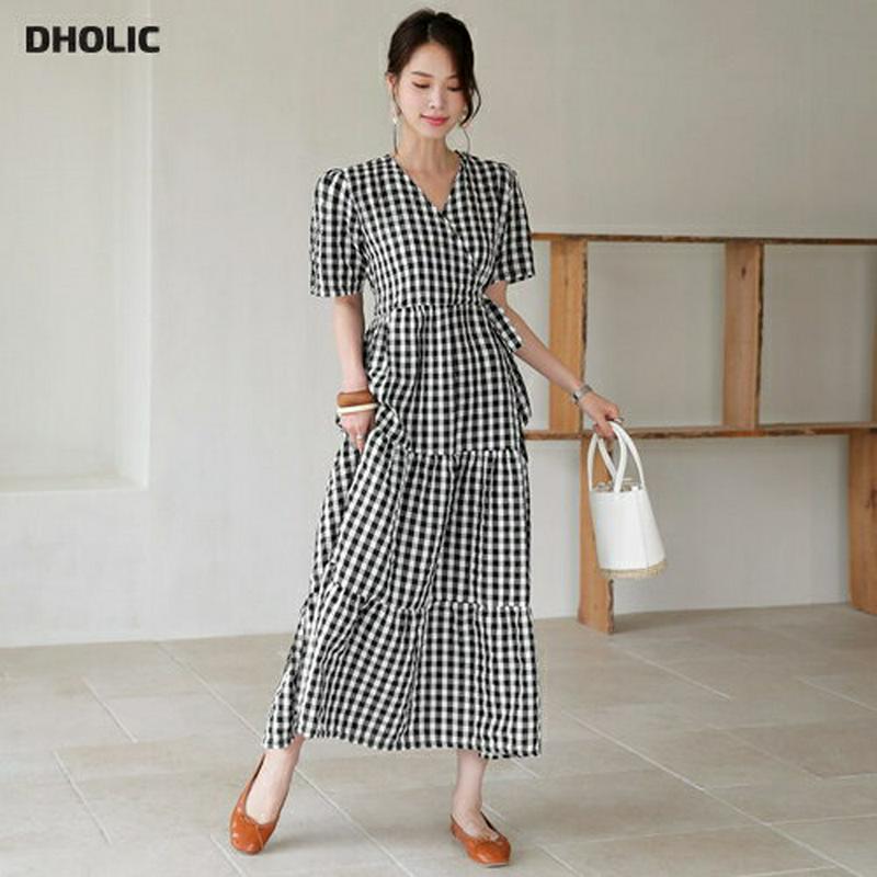 チェックティアードラップワンピース・全2色・b63586 レディース【ops】【韓国 ファッション ワンピース ロング ロングワ