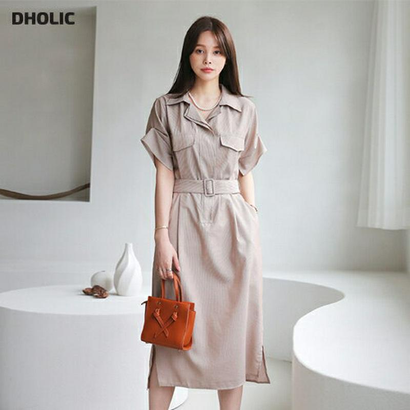 ベルト付カラーストライプワンピース・全2色・b63587 レディース【ops】【韓国 ファッション ワンピース ロング ロングワ