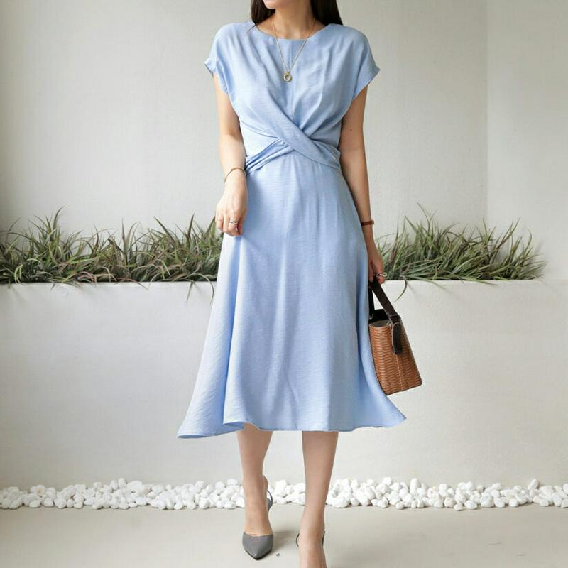 ツイストフレンチスリーブワンピース・全3色・b63583 レディース【ops】【韓国 ファッション ワンピース ロング ロングワ