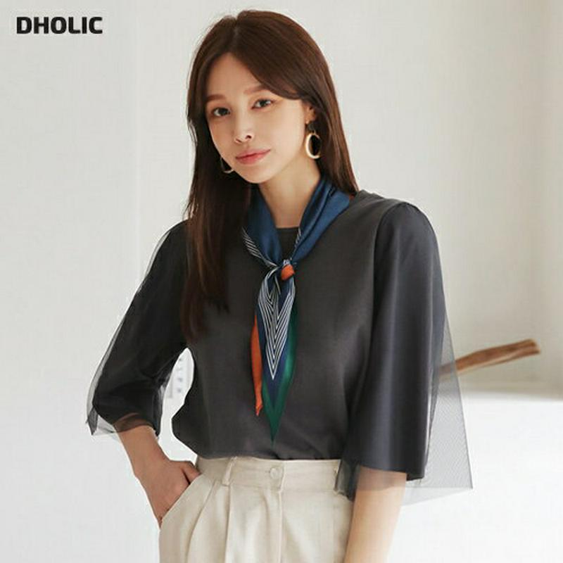 メッシュスリーブTシャツ・全3色・b63568 レディース【tops】【韓国 ファッション トップス Tシャツ 半端丈 七分丈 
