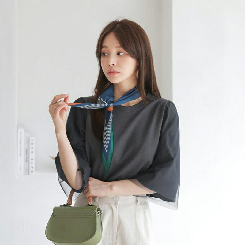 メッシュスリーブTシャツ・全3色・b63568 レディース【tops】【韓国 ファッション トップス Tシャツ 半端丈 七分丈 