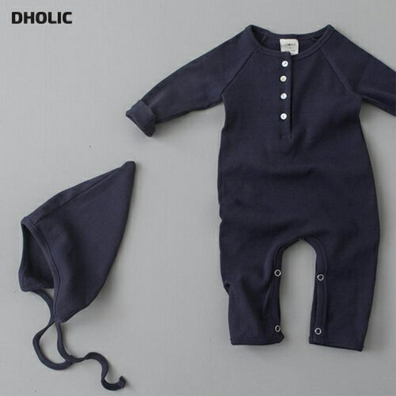帽子付ヘンリーネックロンパース・u04781 キッズ【0~2才】【bc】【ロンパース 長袖 ロングパンツ 長ズボン 帽子 ヘンリーネック シンプル 帽子付 かわいい 単色 ベビー 出産祝い 赤ちゃん 韓国 韓国子供服 子供 こども 子供服 こども服】【KIDS】【KK】