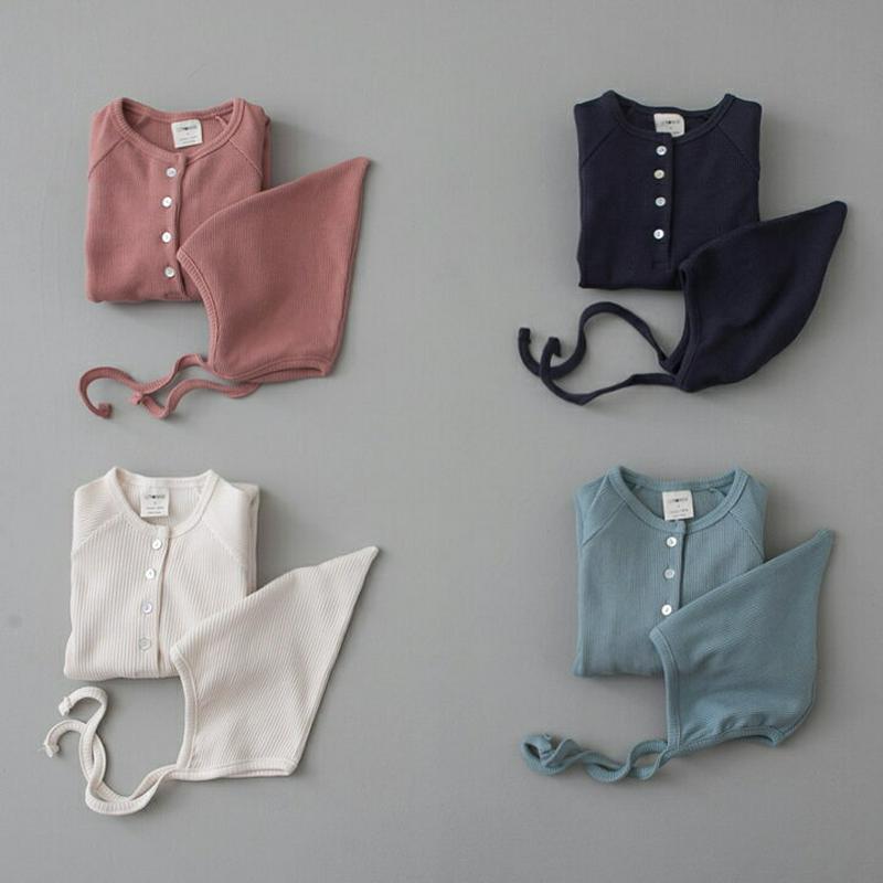 帽子付ヘンリーネックロンパース・u04781 キッズ【0~2才】【bc】【ロンパース 長袖 ロングパンツ 長ズボン 帽子 ヘンリーネック シンプル 帽子付 かわいい 単色 ベビー 出産祝い 赤ちゃん 韓国 韓国子供服 子供 こども 子供服 こども服】【KIDS】【KK】