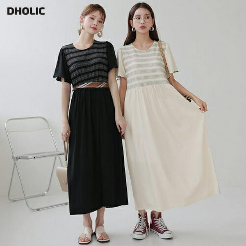 【新作10%OFF】ステッチフレアワンピース・全2色・b60560 レディース【ops】【韓国 ファッション ワンピース ロング