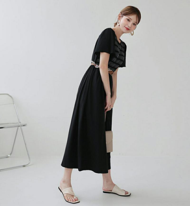 【新作10%OFF】ステッチフレアワンピース・全2色・b60560 レディース【ops】【韓国 ファッション ワンピース ロング