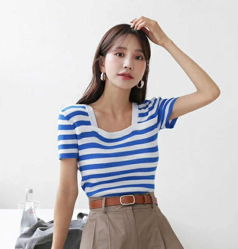 【新作10%OFF】スクエアボーダーニット・全2色・t60557 レディース【tops】【韓国 ファッション トップス ニット 