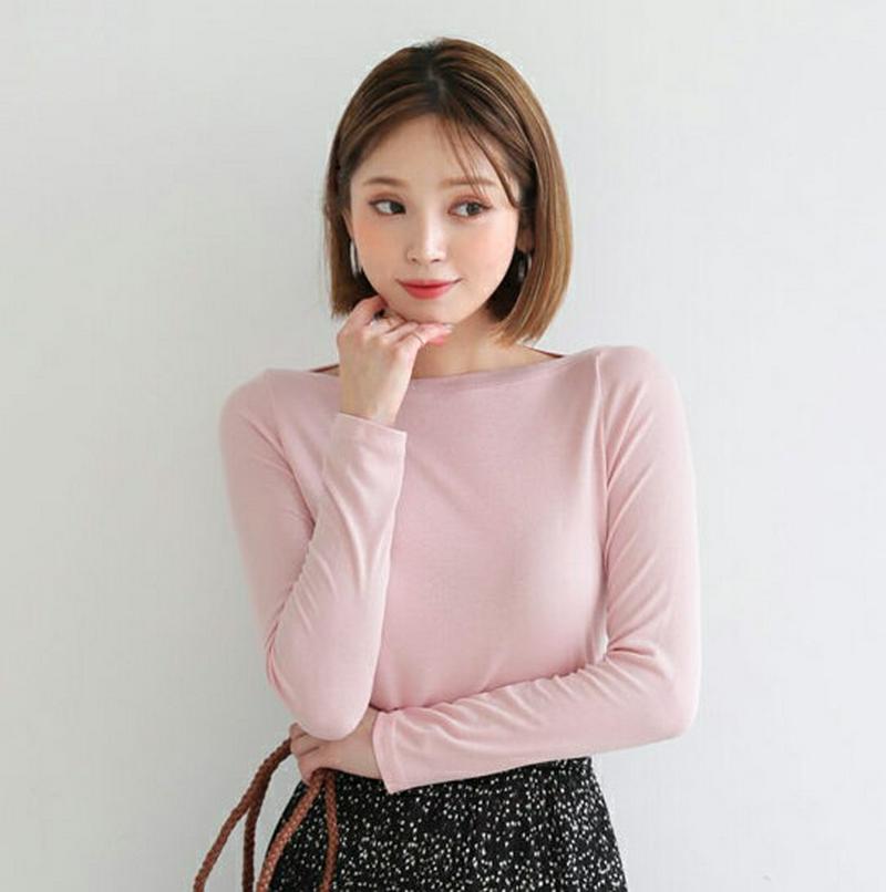 【新作10%OFF】スリムボートネックTシャツ・全4色・b60546 レディース【tops】【韓国 ファッション トップス Tシ