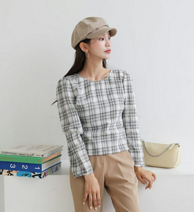 【新作10%OFF】2WAYチェックブラウス・全3色・t60552 レディース【bl】【韓国 ファッション トップス ブラウス 
