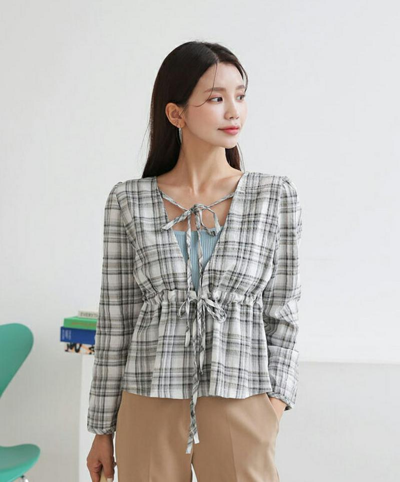 【新作10%OFF】2WAYチェックブラウス・全3色・t60552 レディース【bl】【韓国 ファッション トップス ブラウス 