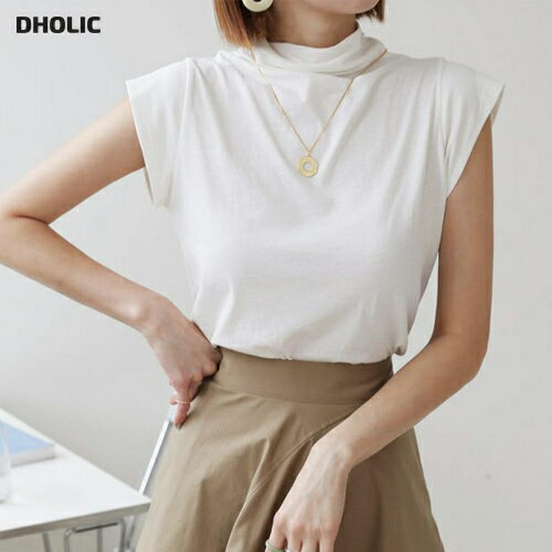 【新作10%OFF】ハーフネックタックTシャツ・全2色・t60543 レディース【tops】【韓国 ファッション トップス Tシ