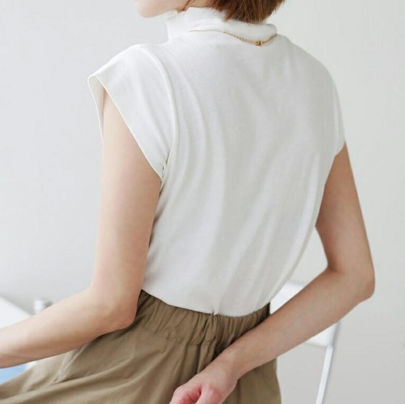 【新作10%OFF】ハーフネックタックTシャツ・全2色・t60543 レディース【tops】【韓国 ファッション トップス Tシ