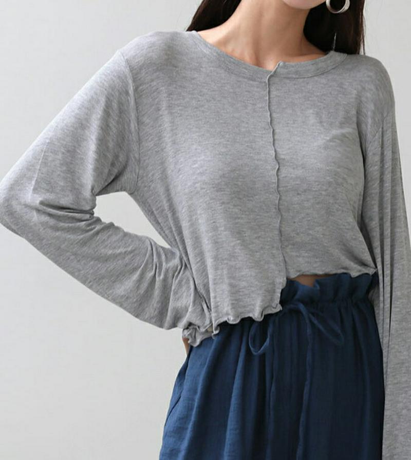 【新作10%OFF】アシメウェーブクロップドTシャツ・全3色・t60544 レディース【tops】【韓国 ファッション トップス