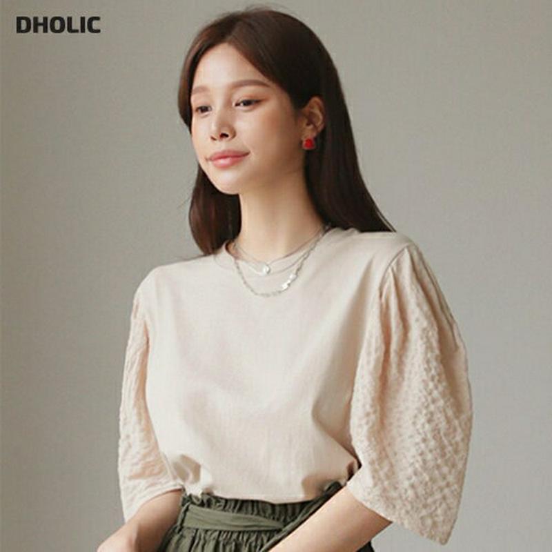 【新作10%OFF】テクスチャースリーブTシャツ・全3色・b63538 レディース【tops】【韓国 ファッション トップス T