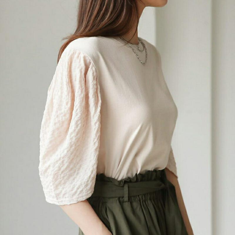 【新作10%OFF】テクスチャースリーブTシャツ・全3色・b63538 レディース【tops】【韓国 ファッション トップス T