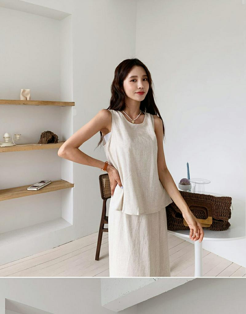 リネンスリーブレス&ベルトスカートSET・全3色・56634 レディース【ops】【韓国 ファッション ワンピース セットアップ