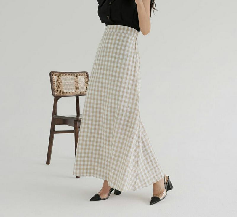 チェックパターンフレアスカート・全2色・b56621 レディース【sk】【韓国 ファッション ボトムス スカート ロング丈 ロン