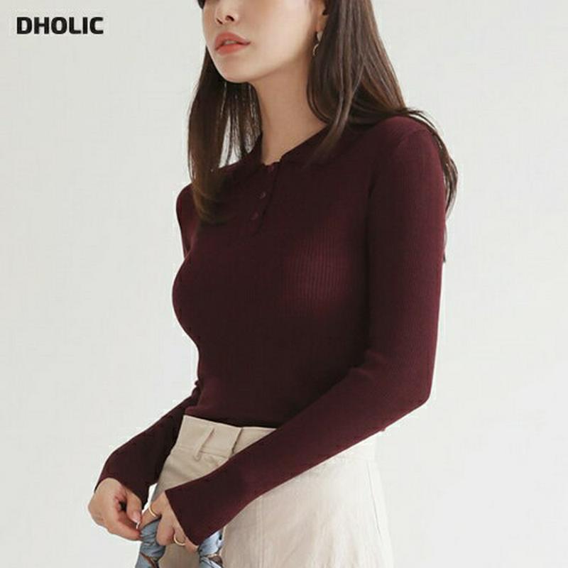 【配送遅延】【新作10%OFF】カラーボタンリブニット・全5色・b63619 レディース【tops】【韓国 ファッション トップ