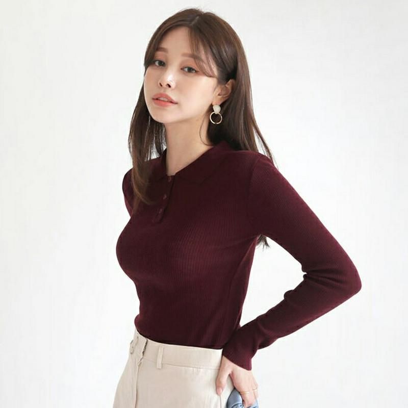 【配送遅延】【新作10%OFF】カラーボタンリブニット・全5色・b63619 レディース【tops】【韓国 ファッション トップ