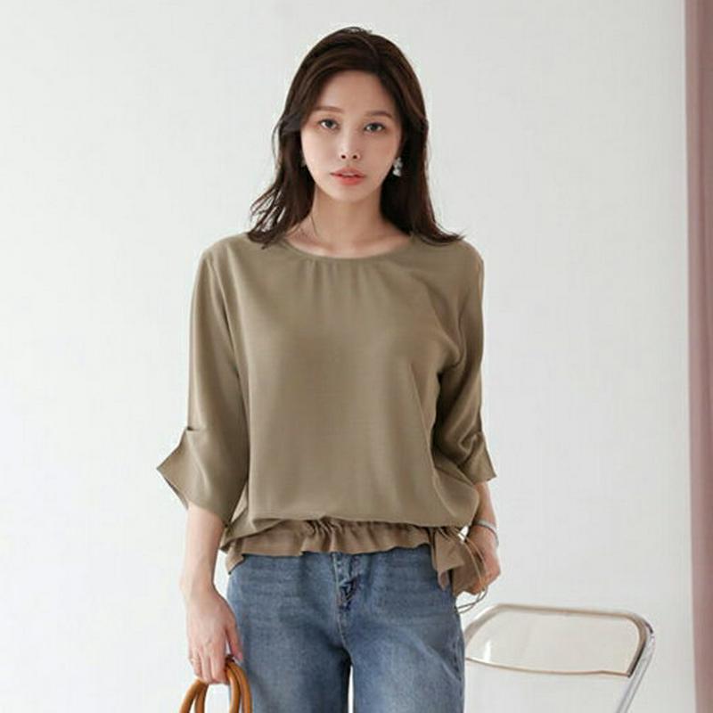 【配送遅延】【新作10%OFF】ドロストフリルTシャツ・全2色・b63616 レディース【tops】【韓国 ファッション トップ