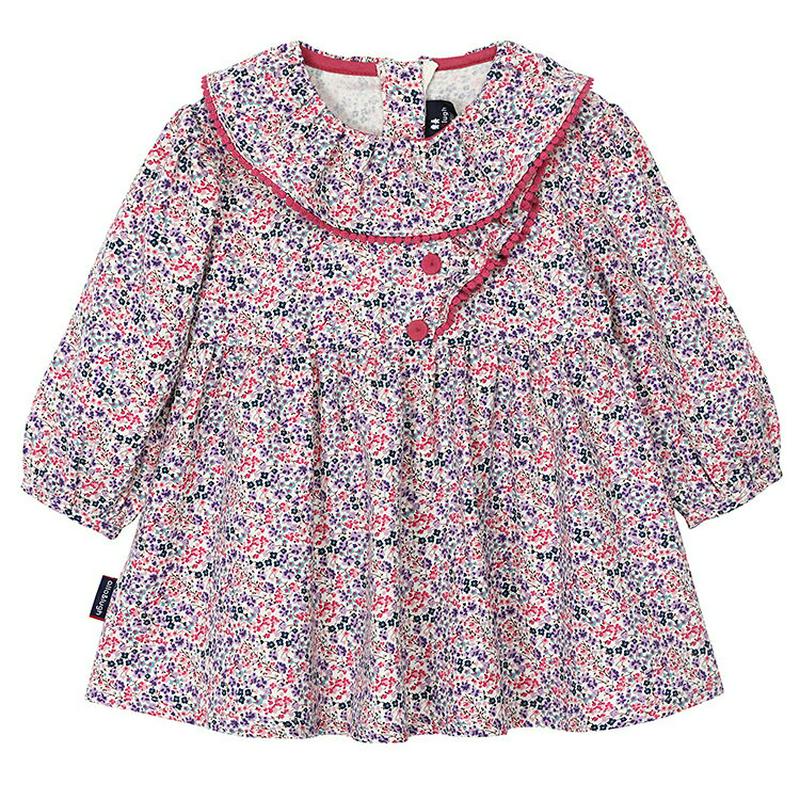 【新作10%OFF】バッグ付ラッフルカラー花柄ワンピース・p004876 キッズ【3~8才】【ops】【ワンピース 長袖 ミディ