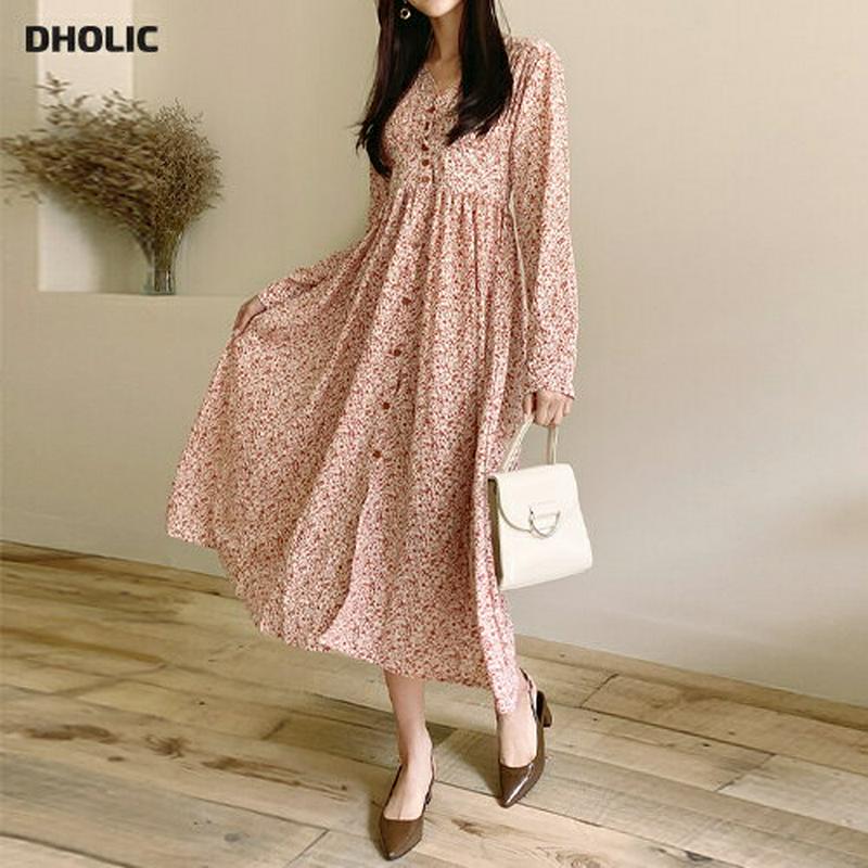 【新作10%OFF】Vネックプリーツ花柄ワンピース・全3色・t60592 レディース【ops】【韓国 ファッション ワンピース 