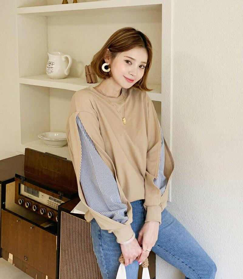 【新作10%OFF】ストライプスリーブスウェット・全4色・b60576 レディース【tops】【韓国 ファッション トップス ス