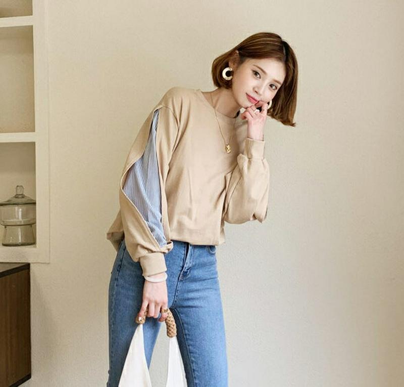 【新作10%OFF】ストライプスリーブスウェット・全4色・b60576 レディース【tops】【韓国 ファッション トップス ス
