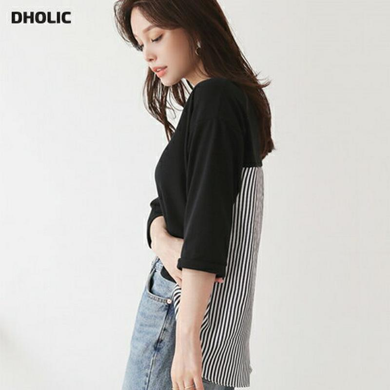 【新作10%OFF】バックストライプTシャツ・全3色・b63605 レディース【tops】【韓国 ファッション トップス Tシャ