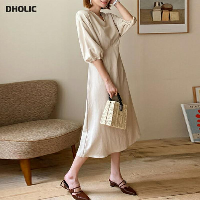 【新作10%OFF】Vネックパフワンピース・全4色・t60591 レディース【ops】【韓国 ファッション ワンピース ロングワ