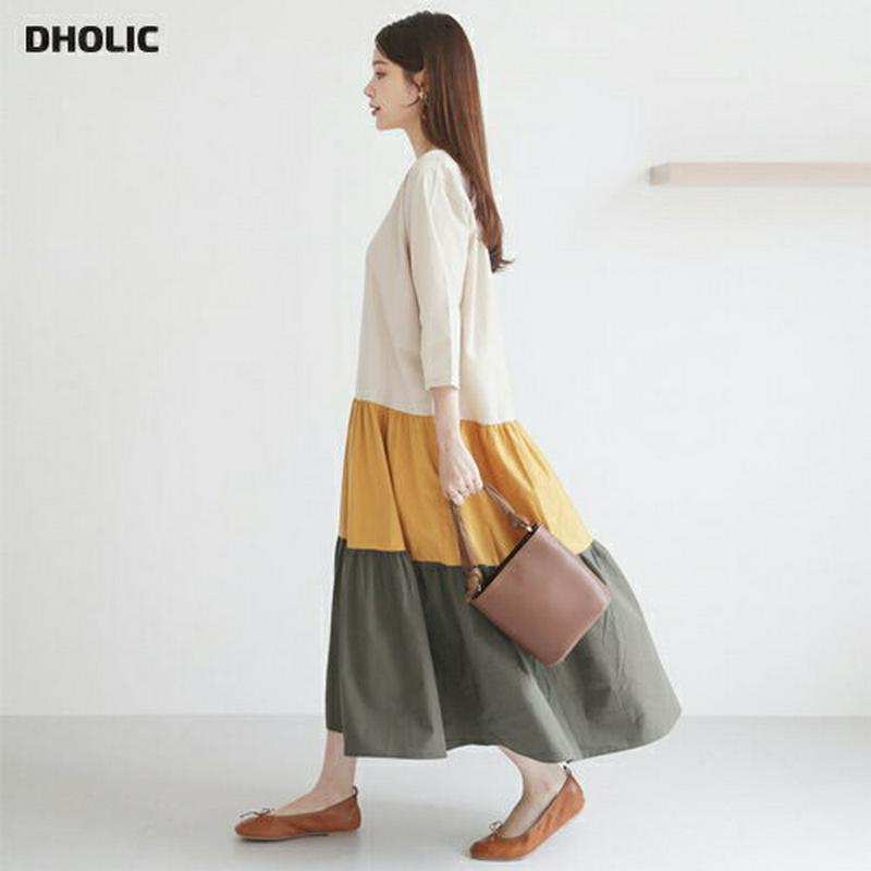 【新作10%OFF】配色ティアードワンピース・全3色・b63725 レディース【ops】【韓国 ファッション ワンピース ロング