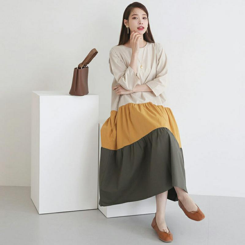 【新作10%OFF】配色ティアードワンピース・全3色・b63725 レディース【ops】【韓国 ファッション ワンピース ロング