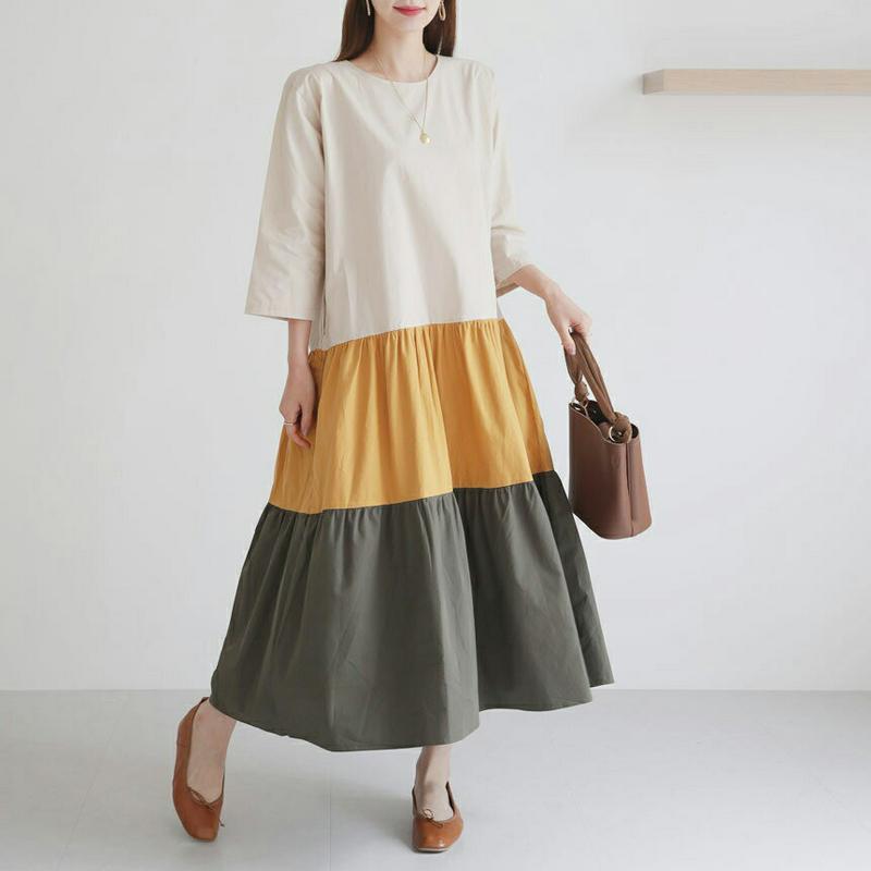 【新作10%OFF】配色ティアードワンピース・全3色・b63725 レディース【ops】【韓国 ファッション ワンピース ロング