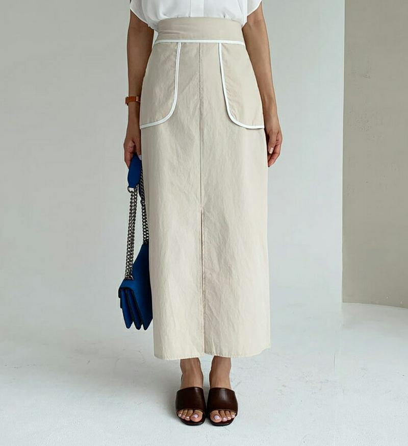 【配送遅延】配色ラインポケットスカート・全2色・t56620 レディース【sk】【韓国 ファッション ボトムス スカート ロング