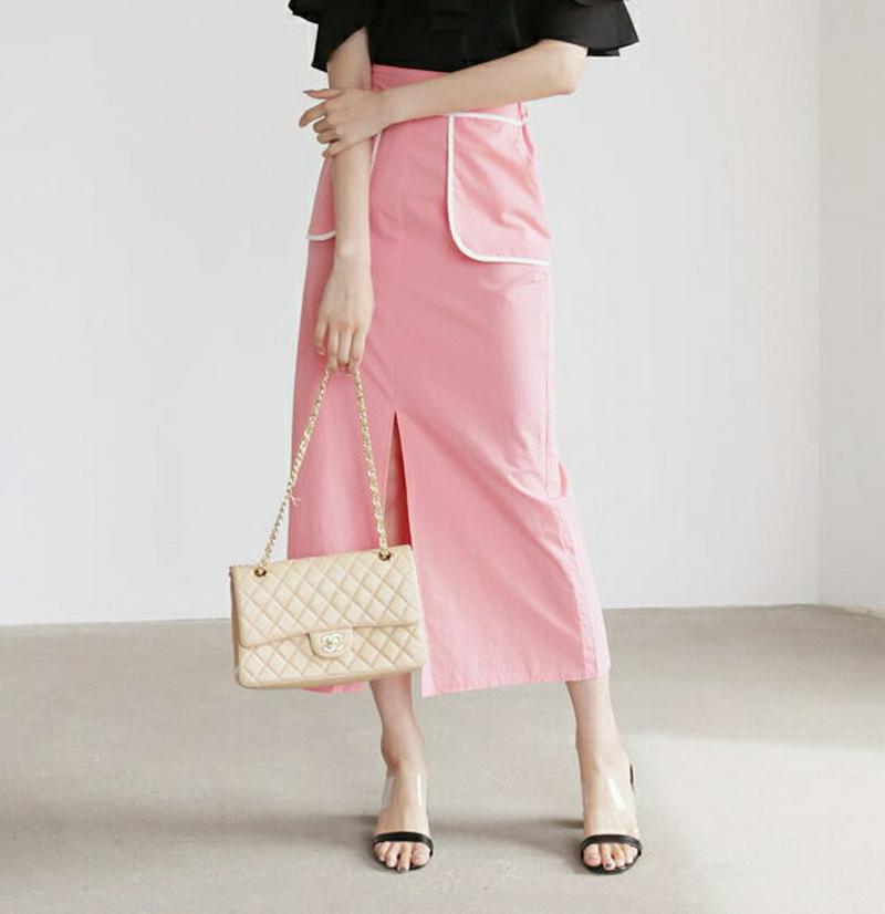 【配送遅延】配色ラインポケットスカート・全2色・t56620 レディース【sk】【韓国 ファッション ボトムス スカート ロング