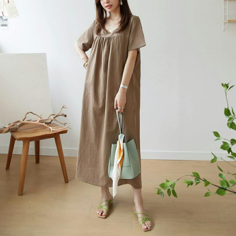 【配送遅延】スクエアギャザーワンピース・全3色・t63297 レディース【ops】【韓国 ファッション ワンピース ロング ロン