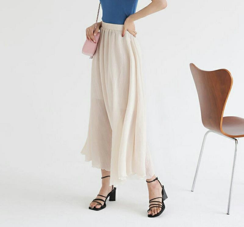 ≪人気商品再入荷≫シフォンAラインスカート・全3色・b56605 レディース【sk】 韓国ファッション ボトムス スカート ロング ロングスカート Aライン Aラインスカート シフォン ウエストゴム 楽ちん カジュアル シンプル 単色 無地 大人 夏