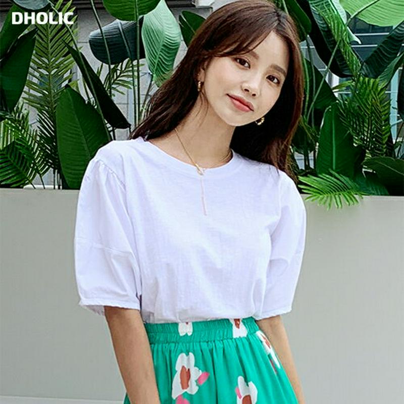 【配送遅延】コントラストパフスリーブTシャツ・全2色・b60447 レディース【tops】【韓国 ファッション トップス Tシャ