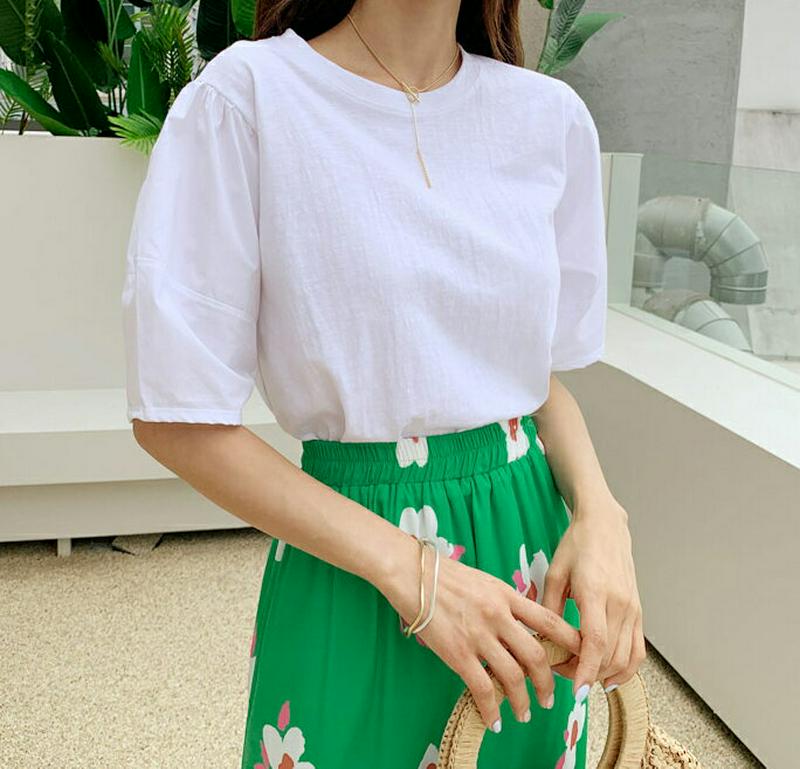 【配送遅延】コントラストパフスリーブTシャツ・全2色・b60447 レディース【tops】【韓国 ファッション トップス Tシャ