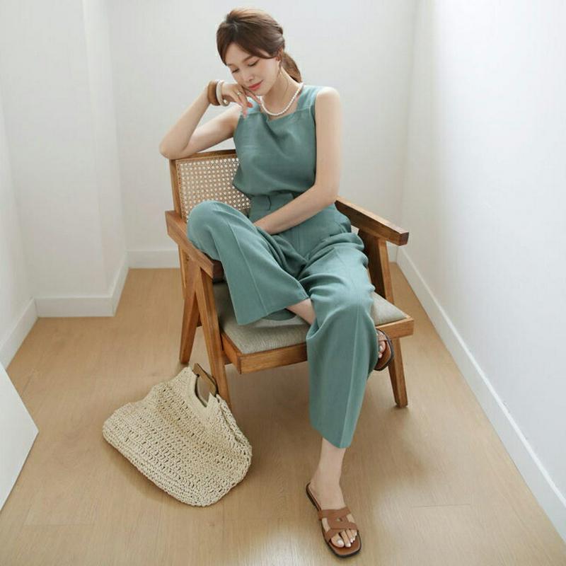 【配送遅延】2WAYボタンスリーブレス&タックワイドパンツSET・全3色・t63302 レディース【pt】【韓国 ファッション 