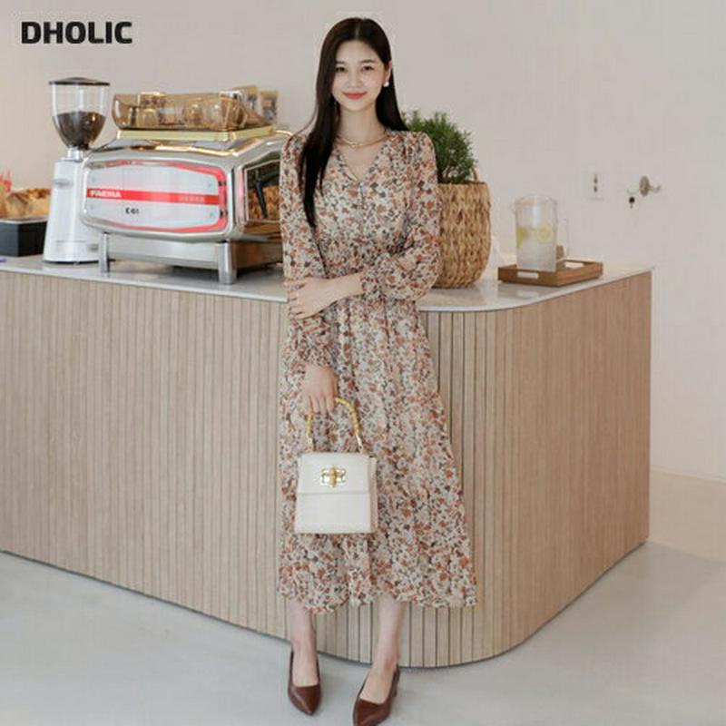 ボタンシャーリング花柄ワンピース・全3色・t56684 レディース【ops】【韓国 ファッション ワンピース ロングワンピース 