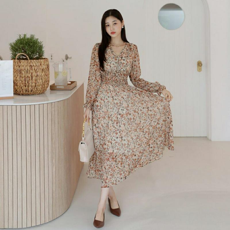 ボタンシャーリング花柄ワンピース・全3色・t56684 レディース【ops】【韓国 ファッション ワンピース ロングワンピース 