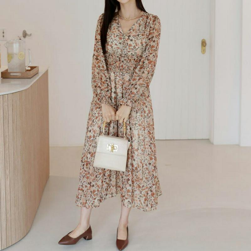 ボタンシャーリング花柄ワンピース・全3色・t56684 レディース【ops】【韓国 ファッション ワンピース ロングワンピース 