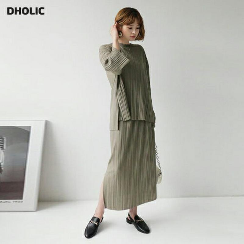 【新作10%OFF】プリーツTシャツ&スカートSET・全2色・b47937 レディース【ops】【韓国 ファッション セットアッ