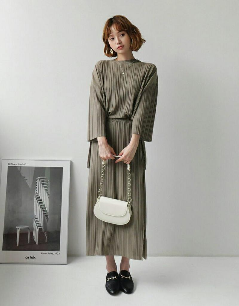 【新作10%OFF】プリーツTシャツ&スカートSET・全2色・b47937 レディース【ops】【韓国 ファッション セットアッ