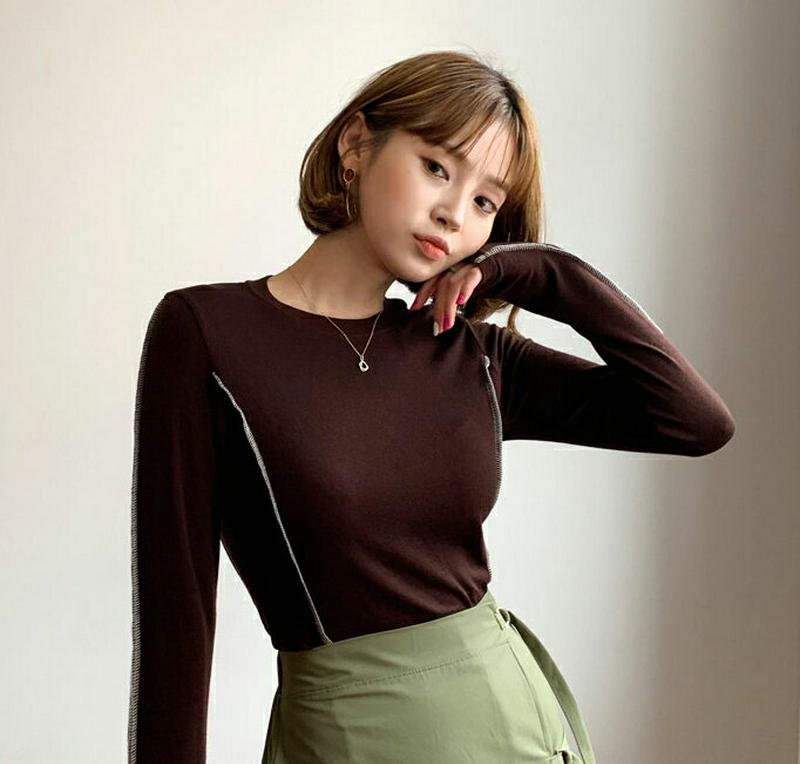 【配送遅延】【新作10%OFF】配色ステッチTシャツ・全3色・b47931 レディース【tops】【韓国 ファッション トップス
