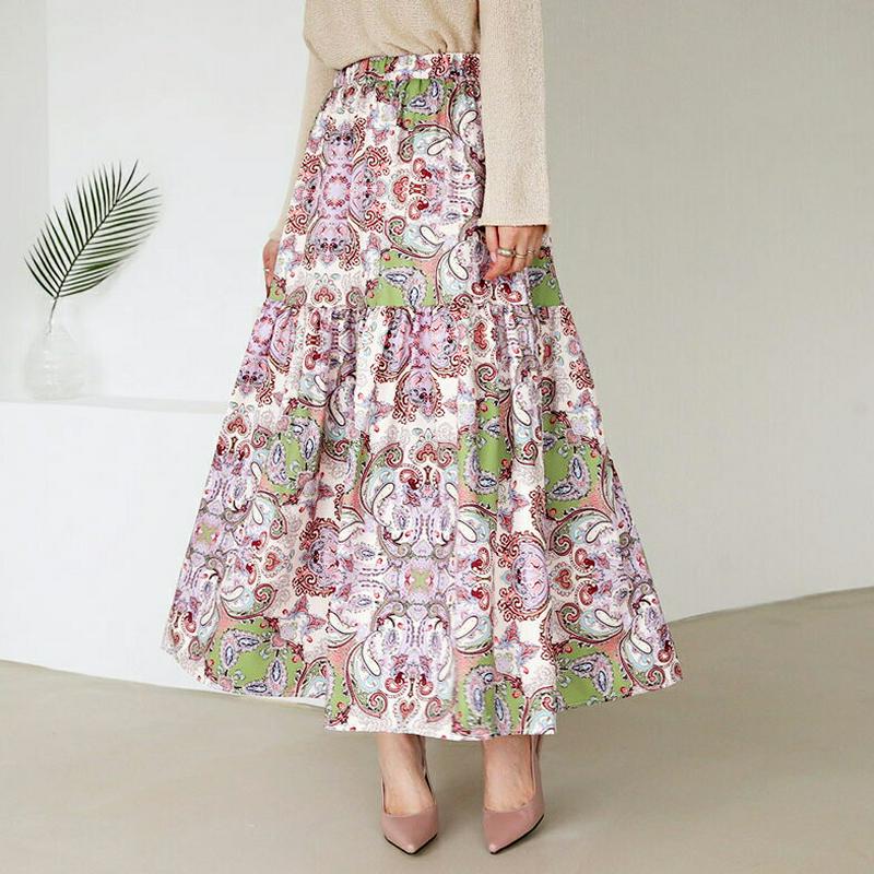 【新作10%OFF】ペイズリーギャザースカート・全2色・63710 レディース【sk】【韓国 ファッション スカート ロング ロ